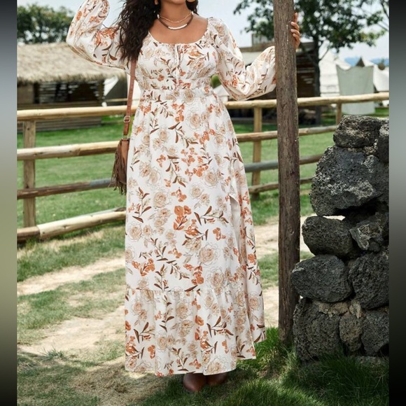 Boho floral print lantern sleeve dress - Picture 9 of 12